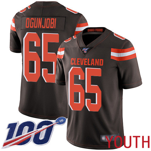 Cleveland Browns Larry Ogunjobi Youth Brown Limited Jersey #65 NFL Football Home 100th Season Vapor Untouchable->youth nfl jersey->Youth Jersey